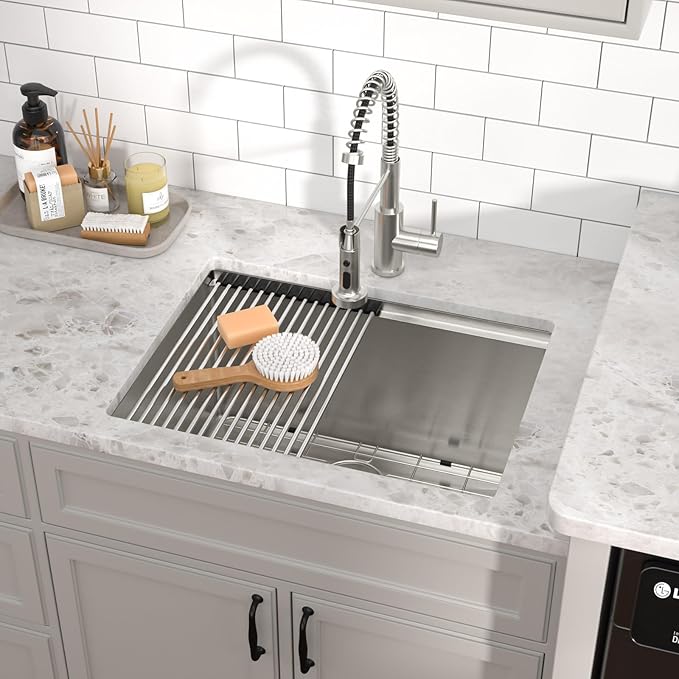 24 Inch Undermount Laundry Sink, 12" Deep 16 Gauge 304 Stainless Steel Utility Single Bowl Kitchen Sink with Workstation Design for Laundry, Kitchen, Garage, and Outdoor #TLU-0023