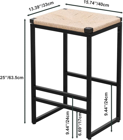 Bar Stools Set of 2, Paper Rope Counter Height Chairs - Kitchen Island & Home Dining