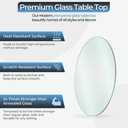 24x48" inch Oval Tempered Glass Table Top - 1/4 inch Thickness & Flat Polished Edge - Clear Surface & Scratch Resistant - Ideal for Dining Room, Kitchen, Side, Office, Patio & Round Coffee Tables