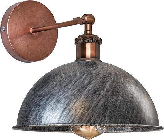 Dome Metal Wall Sconce, 180° Adjustable Industrial Wall Lamp for Bedside, Study, Kitchen, and Living Room Décor. (Brushed Silver_)