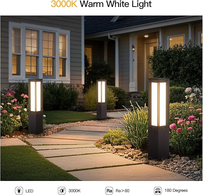 MVBT Landscape Path Light Hard Wired, 31.5" Outdoor Pathway Lights AC100-240V, Waterproof Bollard Driveway Lamp, Modern 3000K Standing Lighting Patio Lawn Tall Garden Lantern for Commercial Walkway