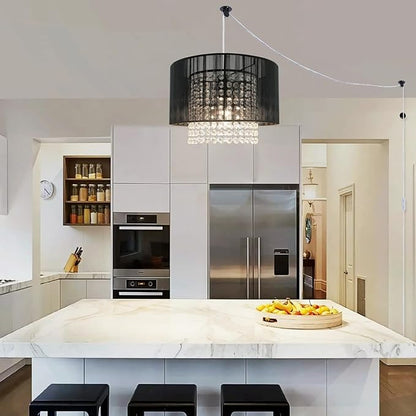 TISLYCO Plug in Chandelier, Crystal Chandelier Lighting with Long Cord 15ft and On/Off Switch, Hanging Pendant Light Plug in, Hanging Lamps That Plug into Wall Outlet for Bedroom Living Room