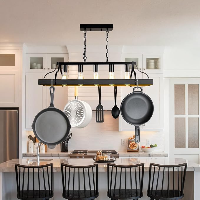 Rustic Farmhouse Chandelier for Dining Room 5-Lights-A Black