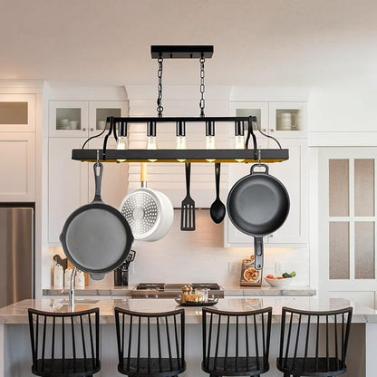 Rustic Farmhouse Chandelier for Dining Room 5-Lights-A Black