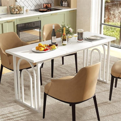 White 63" Rectangular Dining Table with Adjustable Foot Pads for Stability & Small Spaces, Narrow Kitchen Table, Space Saving Dining Tables, Kitchen Island Tables Stable Dining Table