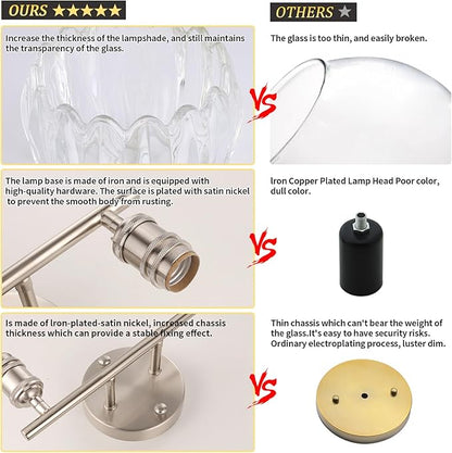 Shenmoyl Bathroom Light Fixtures, 2-Light Vanity wall Light Over Mirror with Clear Tulip Glass Shade for Bedroom Living Room (Bulb Not Included), Satin Nickel