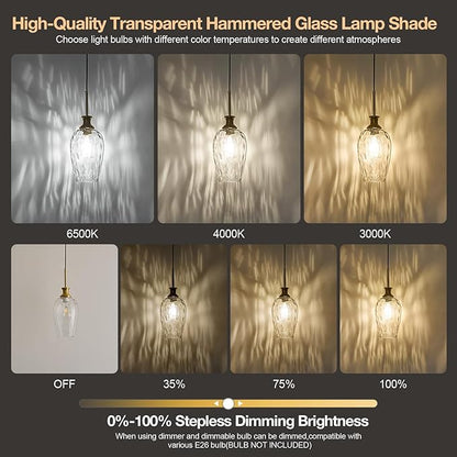 Modern Kitchen Pendant Lights,1-Light Brass Color Pendant Light Fixtures with Hand-Blown Clear Glass Light Fixture for Kitchen Island Sink Dining Room Bedroom Hallway, E26 Bulb Not Includes