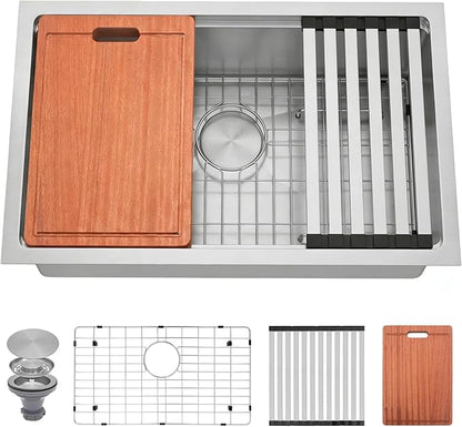 Undermount Kitchen Sink 27 inch,16 Gauge Stainless Steel Workstation Sink,Deep and Large Single Bowl Kitchen Sinks (27" X 18")