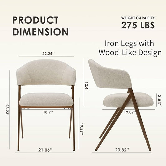 COLAMY Dining Chairs Set of 2, Modern Fabric Upholstered Dining Room Kitchen Side Chairs with Iron Legs, Open Back and Padded Seat, for Living Room/Restaurant/Cafe, Beige