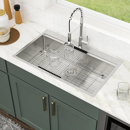 Logmey 36 Inch Drop in Workstation Kitchen Sink,16 Gauge SUS304 Stainless,36x22x9 Large Single Bowl Sinks for Effortless Meal Prep & Baking,Complete All-In-One Sink Kit