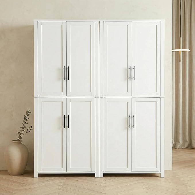 Casaphoria Kitchen Pantry Cabinet, 67" Tall Freestanding Kitchen Cabinet with 4 Adjustable Shelves, 56" W Storage Cabinet for Kitchen Pantry Organization (White, Double)
