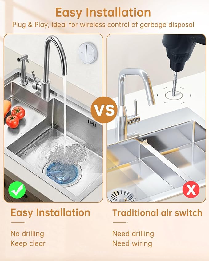 Garbage Disposal Wireless Switch Kit, Remote Control Outlet, Garbage Disposal Button, Remote Control Outlet Plug, 15A/1500W with 4000V Anti-Surge, 500 Feet RF Range, Garbage Disposal Switch