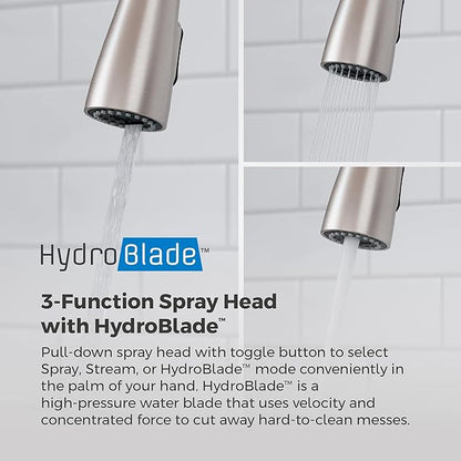 Pfister Miri 2.0 Kitchen Faucet with Pull Down Sprayer and Soap Dispenser, Single Handle, High Arc, NSF Certified, Spot Defense Stainless Steel Finish, F5297MRRGS
