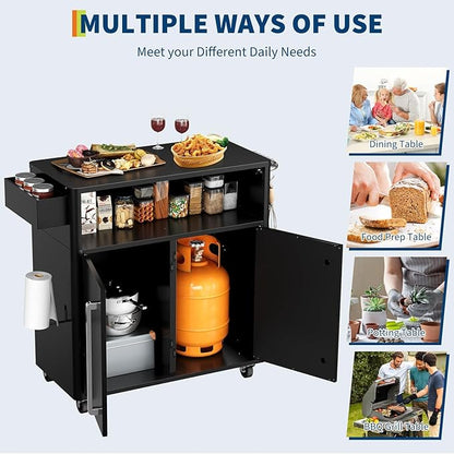 Heavy-Duty 2-Tier Outdoor Kitchen Island with Locking Wheels – 883 sq.in. Prep Space, 304 Stainless Steel Top, Magnetic Double-Door BBQ Cabinet for Grilling Table & Patio Cooking Station