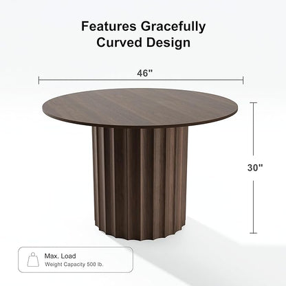 Casaphoria 46" Round Dining Table, Modern Wood Kitchen Table with Cylindrical Wide Bar Concave Base for Living Room & Dining Room, Easy Assembly Farmhouse Furniture for 4-6, Walnut