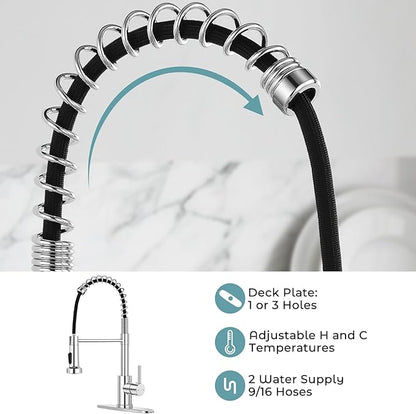 Kitchen Faucet with Pull Down Sprayer,Commercial Single Handle Stainless Steel Kitchen Faucets with Deck Plate (Chrome)