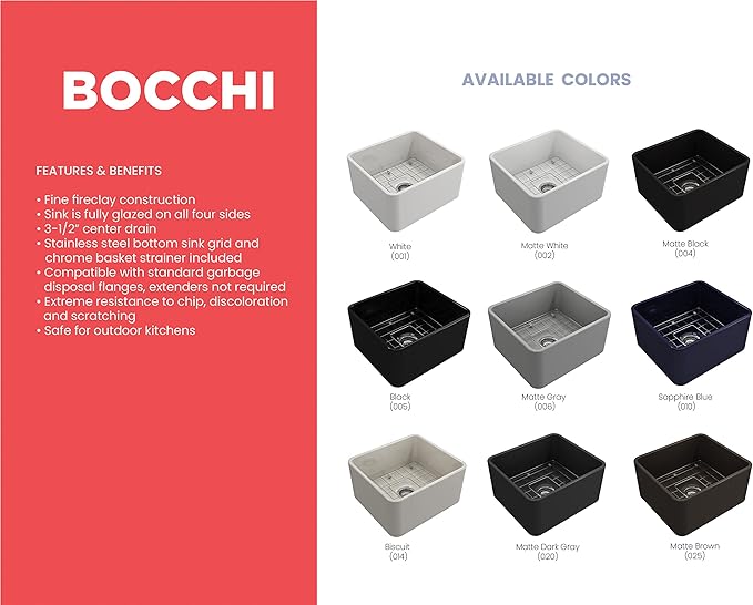 BOCCHI Classico Farmhouse Apron Front Fireclay 20 in. Single Bowl Kitchen Sink with Protective Bottom Grid and Strainer in Black