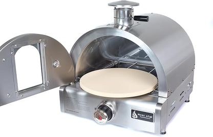 Mont Alpi MAPCL-MAPZ-Combo Outdoor Prep Bar Cart with Ceramic Top Counter + Wine Holder + Stainless Steel Cabinets + MAF Refrigerator + Portable Countertop Gas Pizza Oven Combo with Pizza Stone