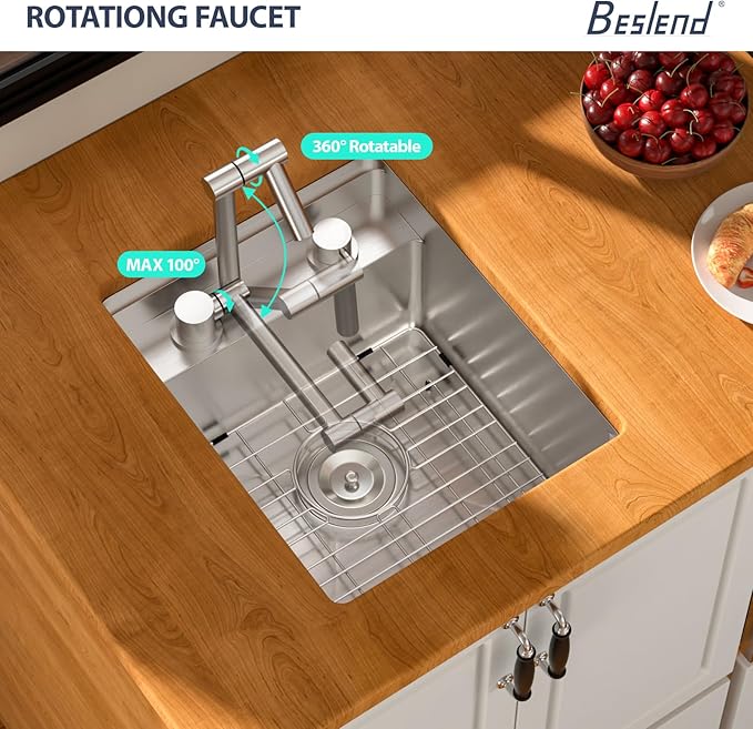 15 Inch Outdoor Kitchen Sink With Faucet and Cover - Beslend 15x18x9 Undermount Kitchen Bar Sink Workstation 16 Gauge Stainless Steel Single Bowl Small Sinks Under Counter Indoor Outdoor