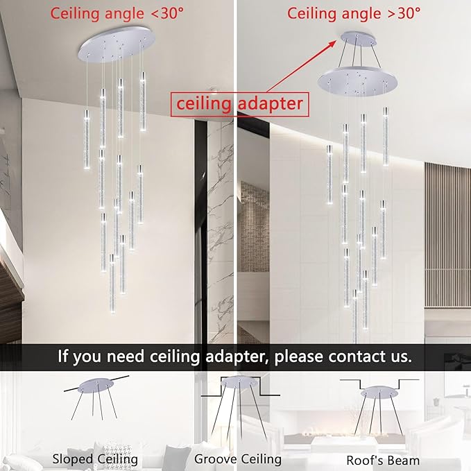 Modern 10-Light LED Dimmable Pendant Crystal Chandelier for High Ceiling