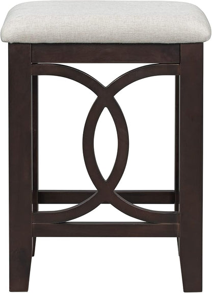 Rustic Dining Table Set, Farmhouse 3-Piece Counter Height Dining Table Set with USB Port and Upholstered Stools for Small Places (Espresso/Farmhouse-A)