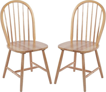 chairus Farmhouse Natural Dining Chairs Set of 6, Windsor Wooden Dining Room Chairs with Spindle Bow Back, Modern Cottage Armless Side Kitchen Chairs
