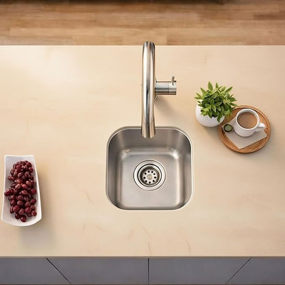 ORLANDO 15x13 inch Undermount bar Sink – 18 Gauge 304 Stainless Steel Single Bowl Kitchen Sink with Basket Strainer for Kitchen Island, Wet Bar & Prep Station