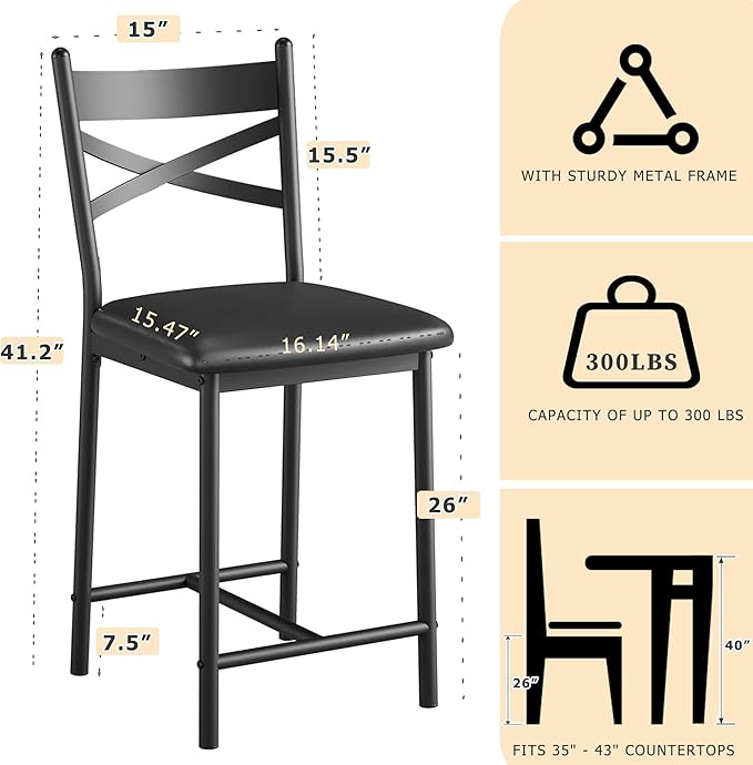 GarveeHome Upholstered Dining Chairs of 8 with Back, Bar Stools Set of 8, Thick Cushion, Counter Height Barstools for Kitchen Island Apartment
