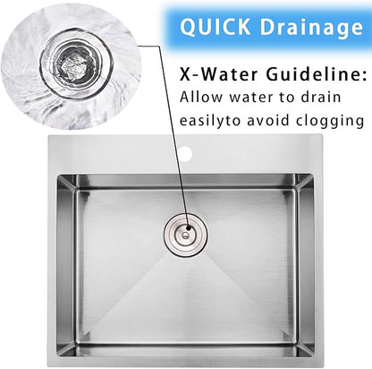 KINGO HOME Drop In Bar Sink,18x18 Inch Handmade Small Kitchen Sink,Stainless Steel Topmount Outdoor RV Prep Single Bowl Workstation Wet Bar Sinks with Stainless Steel Strainer