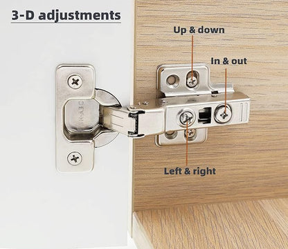 DecoBasics Inset Soft Close Cabinet Hinges for Kitchen Cabinets (60 Pcs)-105° Frameless Concealed Cabinet Door Hinge -6 Way Adjustability & Clip on Plate & Matching Screw for Easy Installation
