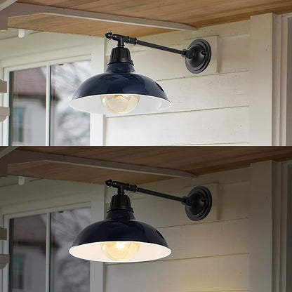 JONATHAN Y 12.25" Navy/Black 1-Light Industrial Farmhouse Outdoor Sconce, Iron Wall Light with LED Bulb, Metal Bowl Shade, Vintage Porch Lamp for Entryway Patio Kitchen (JYL7615C)