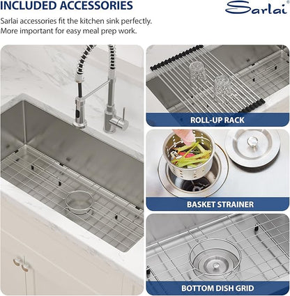 Sarlai 36 Inch Undermount Kitchen Sink - 36 x19 Kitchen Sink Extra-Large Undermount Single Bowl Stainless Steel 16 Gauge Under Counter Sink With Accessories Round Corners
