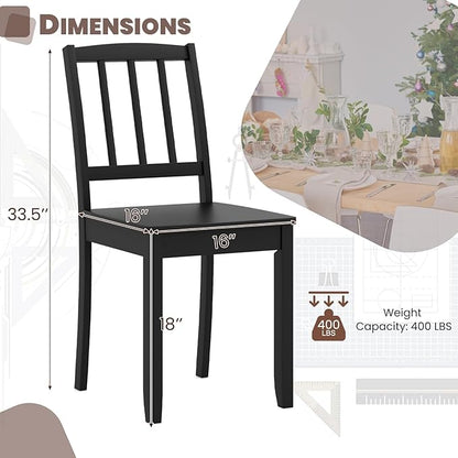 NAFORT Wood Dining Chairs Set of 2 Black, Armless Kitchen Chairs with Solid Rubber Wood Frame, Non-Slip Foot Pads, Max Load 400 Lbs, Farmhouse Seat Slat High Back Dining Room Chairs