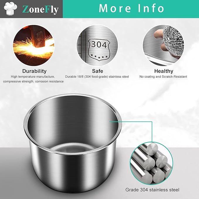 Inner Pot for Instant Pot 6 Qt, with 2-Pack 100% Silicone Sealing Ring Replacement Pot for InstaPot Cooking Pot Stainless Steel (Equivalent to IP-POT-SS304-60) Nonstick Pot 6Qt Liner