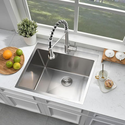 25 Inch Drop In Laundry Sink with Faucet Combo-Bokaiya 25"x22"x13" Stainless Steel Laundry Utility Room Sink 16 Gauge Deep Single Bowl Drop In Kitchen Sink