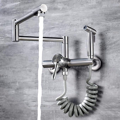 Wall Mount Kitchen Sink Faucet 4"/6"/8" Center, Folding Commercial Faucet, Pot Filler Faucet with Side Sprayer