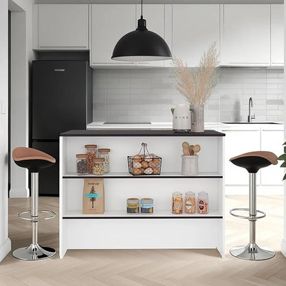 GOWE Freestaning Kitchen Island and Counter Dining Table with Two Open Shelves AMD. with Top Dining Counter Space