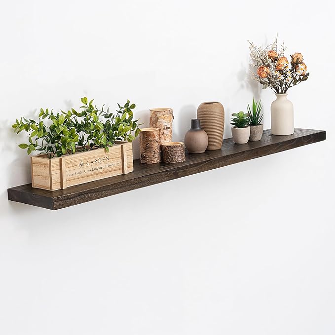 Acovy Extra Deep 48" Long Rustic Solid Wood Floating Shelves for Wall, Wall Shelves with Invisible Bracket for Living Room Bathroom Bedroom Kitchen, Set of 1, Walnut