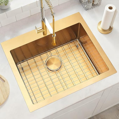 Gold Kitchen Sink 25"x22",Drop In Laundry Utility Sink,25 Inch Gold Sink 16 Gauge Stainless Steel,Top Mount Single Bowl Deep Kitchen Sinks