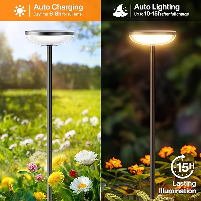 ELECLINK Tall Solar Pathway Lights Outdoor, 2 Pack Solar Garden Lights Outdoor Waterproof Bright Up to 15Hrs, Round Garden Light for Yard Flower Bed Patio Path Walkway Driveway Outside Decor