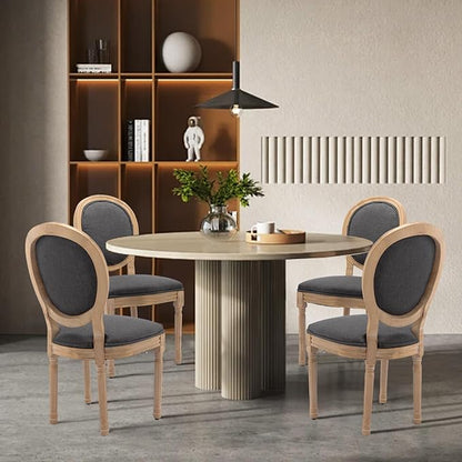 SoarFlash French Dining Chairs Set of 4, Vantage Linen Dining Chair with Round Back, Farmhouse Country Dining Chair for Living Room,Kitchen,Restaurant,Deep Grey