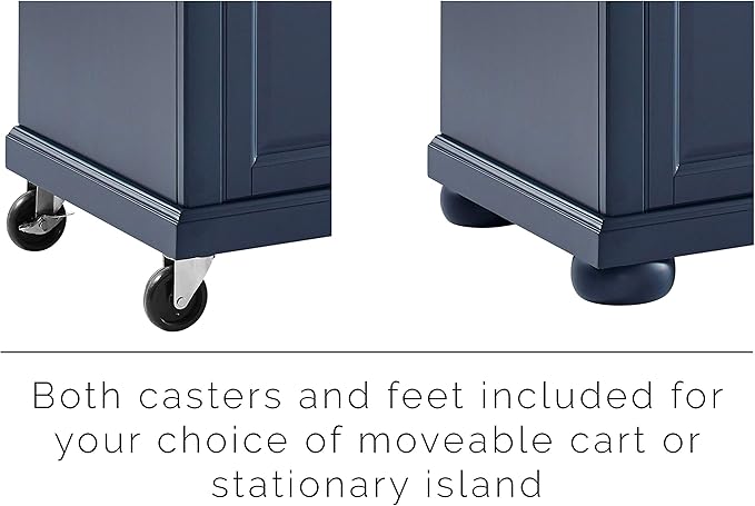 Crosley Furniture Madison Madison Rolling Kitchen Island Cart, Microwave Stand, Coffee Bar, with Shelves and Drawers, Navy