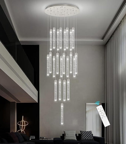 23-Light Long Large Modern Led Crystal Chandeliers Modern Spiral Chandeliers High Ceilings Chandelier for Staircase Foyer Chrome