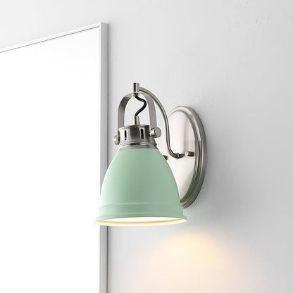 JONATHAN Y 7" Mint Green/Nickel 1-Light LED Vanity Light, Adjustable Wall Sconce for Bathroom Mirror, Farmhouse Bohemian Kitchen Light, Iron Black Bell Shade (JYL1114C)