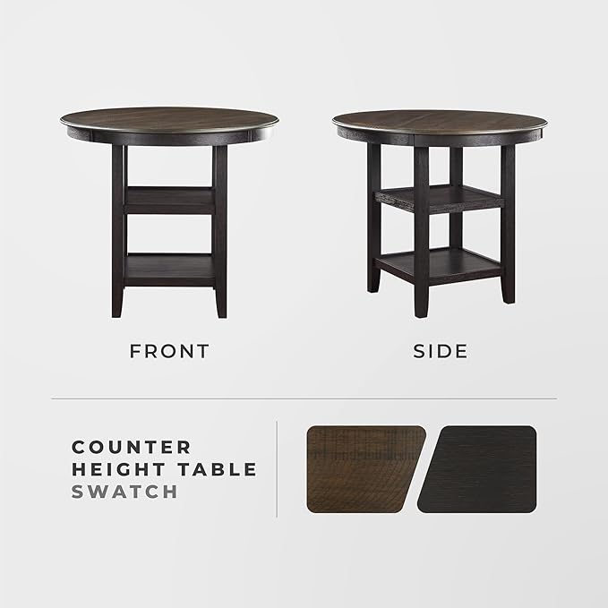 Lexicon Braun 42 Inch Bar Table - 36" High Round Counter Height Small Kitchen Table for 2-4, Solid Wood Frame for Small Dining Room, 2 Tall Storage Shelf, Easy Assembly, Brown and Black