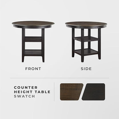 Lexicon Braun 42 Inch Bar Table - 36" High Round Counter Height Small Kitchen Table for 2-4, Solid Wood Frame for Small Dining Room, 2 Tall Storage Shelf, Easy Assembly, Brown and Black