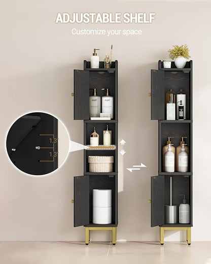 Hzuaneri Slim Bathroom Storage Cabinet, Narrow Bathroom Organizers and Storage with 4 Adjustable Feet, Laundry Room Organization for Small Space, Kitchen, Living Room, 2 Doors Black BC22404G