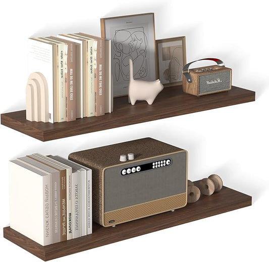 12 Inch Deep Floating Shelves for Wall 2 Pack Floating Shelfs Large Storage Space Wall Decor Display Shelf for Bathroom Living Room Bedroom Kitchen 40" W x 12" D x 1.2" H Walnut
