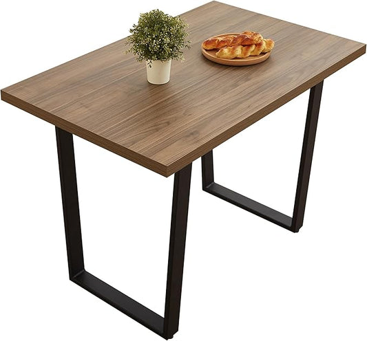 HIPIHOM 42.9 Modern Dining Kitchen Table for 4, Space-Saving Rectangular Design with Metal Legs, Suitable for Dining Room Kitchen Restaurant (Walnut Table)