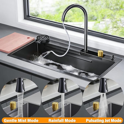 33x17.7" Drop In Kitchen Sink with Faucet, 10" Basin Depth Undermount Kitchen Sinks, Stainless Steel Sink with Cup Washer, Drain Strainer, Cutting Board, Colander, Storage Basket & Roll-up Rack
